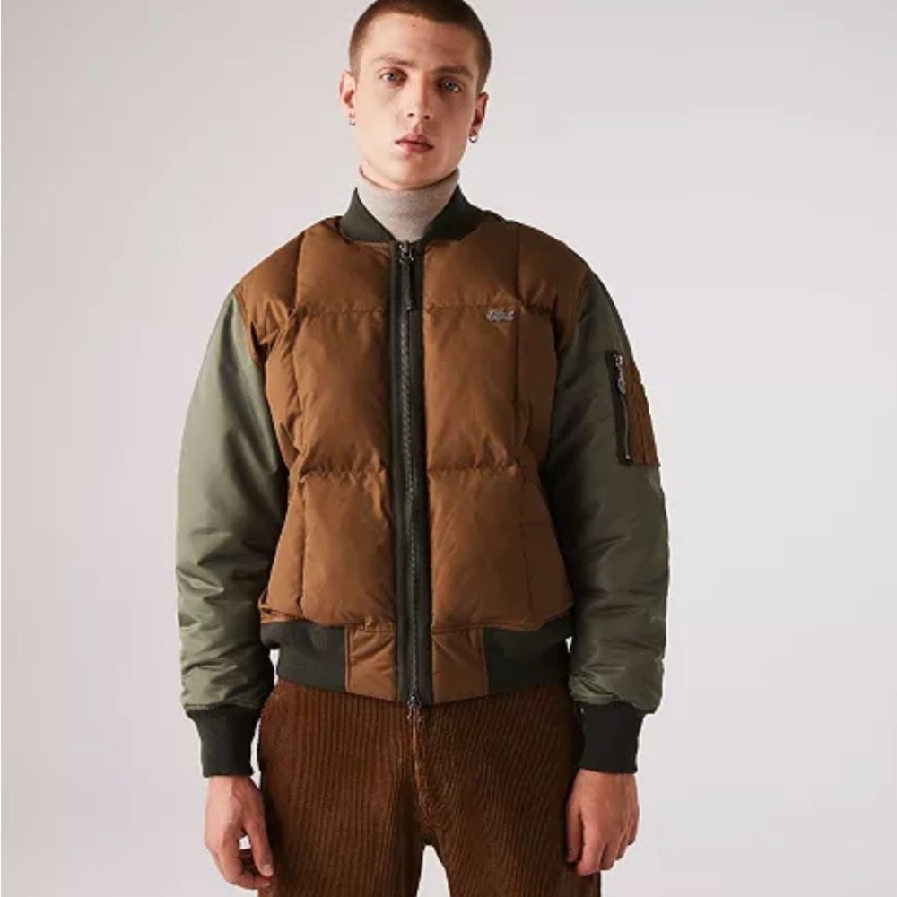 Lacoste Men's Colorblock Puffer Bomber Jacket - Brown/Olive